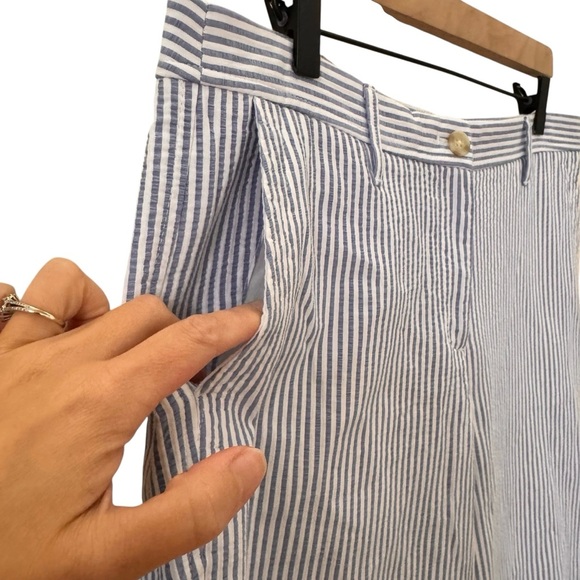 Talbots Sunshine Seersucker Relaxed Chino Striped Blue White Pants Size 10P - Picture 7 of 11